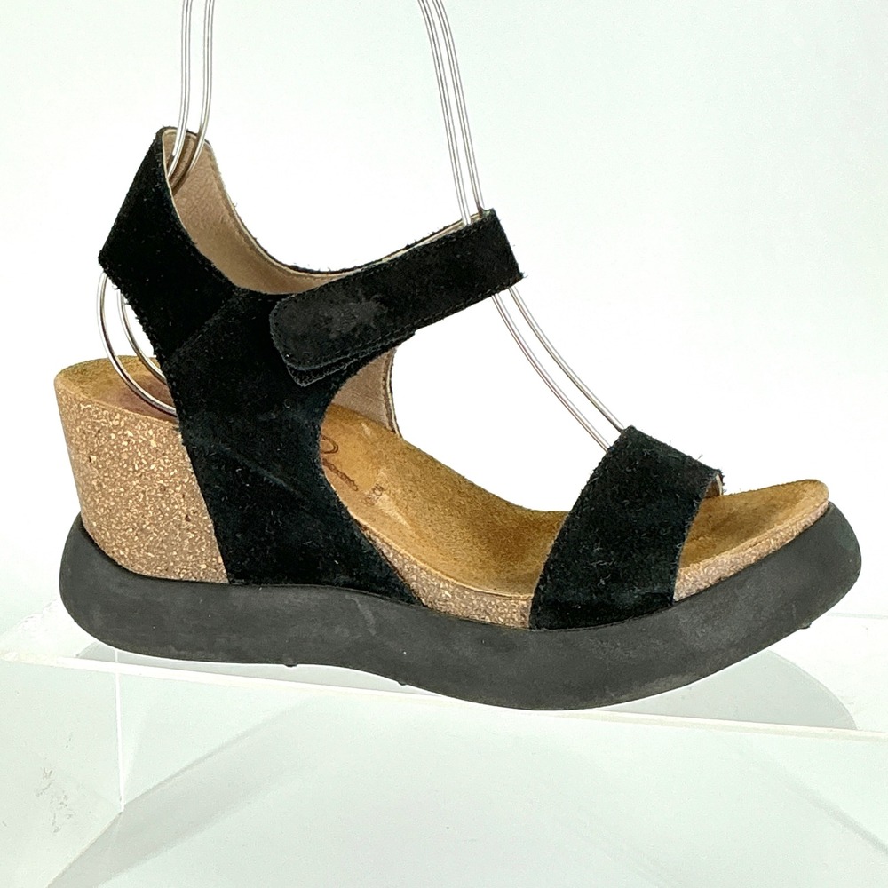 Fly London Size‎ 37 US 6.5 - 7 Black Suede Wedge Platform Sandals Portugal